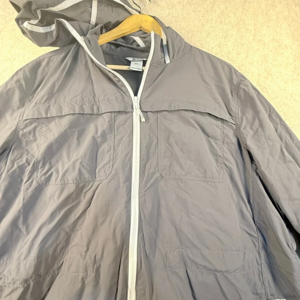 Duluth Trading Co Mens XXL Gray Hooded Windbreaker Full Zip Lightweight Jacket